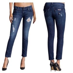 HUDSON Distressed Collin Flap Skinny Low Rise Stretch Blue Denim Jeans Womens 29